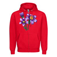 Red Pasque Flower Illustrations Zipper Hoodie - LillyAllenDesigns