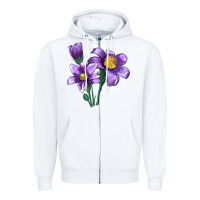 White Pasque Flower Illustrations Zipper Hoodie - LillyAllenDesigns