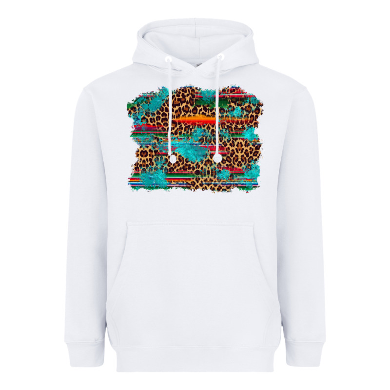 Western Serape Leopard Turquoise  Background Heavyweight Hoodie by Artiststas | Teevron