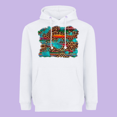 Western Serape Leopard Turquoise  Background Heavyweight Hoodie Designed By Artiststas