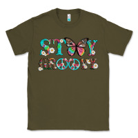 Army Green stay groovy with butterfly peace sign and flowers Classic Tee - Artiststas