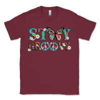Burgundy stay groovy with butterfly peace sign and flowers Classic Tee - Artiststas