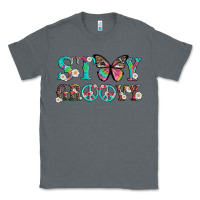 Charcoal Heather stay groovy with butterfly peace sign and flowers Classic Tee - Artiststas