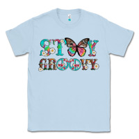 Dusty Blue stay groovy with butterfly peace sign and flowers Classic Tee - Artiststas