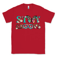 Red stay groovy with butterfly peace sign and flowers Classic Tee - Artiststas