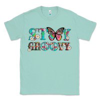 Seafoam stay groovy with butterfly peace sign and flowers Classic Tee - Artiststas