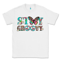 White stay groovy with butterfly peace sign and flowers Classic Tee - Artiststas