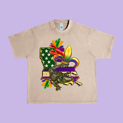 Louisiana Map American Flag Mardi Gras Urban Heavy Tee Designed By Cowgirlartshop
