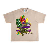 French Oak louisiana map american flag mardi gras Urban Heavy Tee - CowGirlArtShop