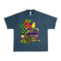 Midnight Navy louisiana map american flag mardi gras Urban Heavy Tee - CowGirlArtShop