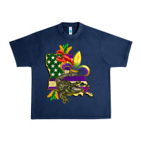 Navy louisiana map american flag mardi gras Urban Heavy Tee - CowGirlArtShop