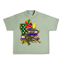 Oil Green louisiana map american flag mardi gras Urban Heavy Tee - CowGirlArtShop