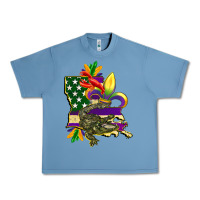 Pebble Blue louisiana map american flag mardi gras Urban Heavy Tee - CowGirlArtShop