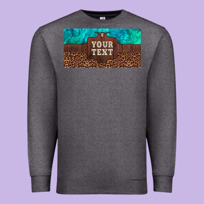 Preview Custom Name Turquoise Stone Leopard Bull Skull License Plate Premium Sweatshirt Designed By Artiststas