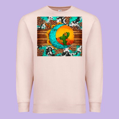 Sunflower Desert Cactus Turquoise Crescent Premium Sweatshirt Designed By Artiststas