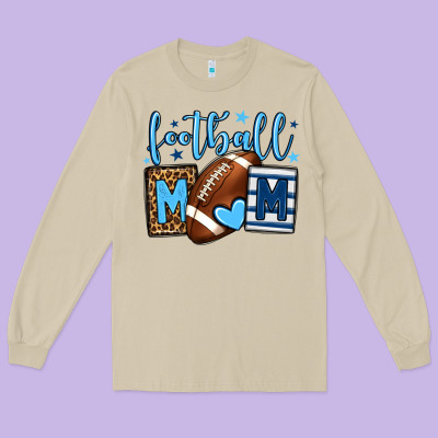 Football Mom Blue Team Color  Mother's Day Long Sleeve Tee Designed By Howdyjamesfarm