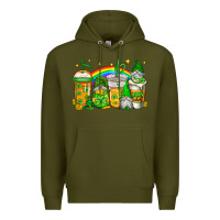 Army Green st patricks day gnomes coffee cups Premium Hoodie - Jasminsmagicworld
