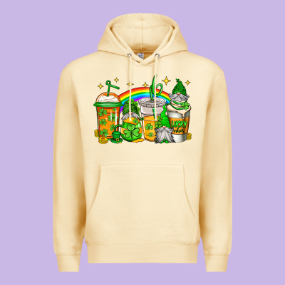 St Patricks Day Gnomes Coffee Cups Premium Hoodie Designed By Jasminsmagicworld