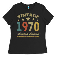 Black Vintage 1970 Limited Edition 50 Years Of Being Awesome Ladies Tee - Bettercallsaul