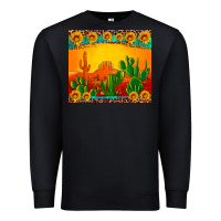 Black desert sunset with cactus sunflowers and leopard Premium Sweatshirt - Artiststas