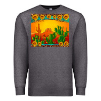 Charcoal Heather desert sunset with cactus sunflowers and leopard Premium Sweatshirt - Artiststas