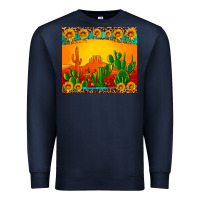 Navy desert sunset with cactus sunflowers and leopard Premium Sweatshirt - Artiststas