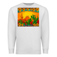 Oatmeal Heather desert sunset with cactus sunflowers and leopard Premium Sweatshirt - Artiststas
