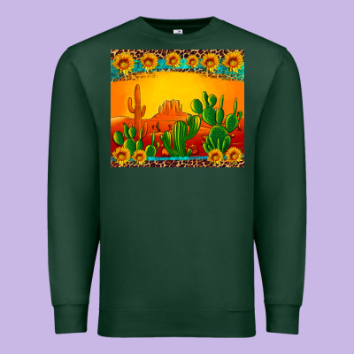 Desert Sunset With Cactus Sunflowers And Leopard Premium Sweatshirt Designed By Artiststas
