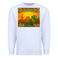 White desert sunset with cactus sunflowers and leopard Premium Sweatshirt - Artiststas
