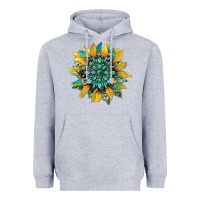 Heather Grey sunflower with gemstone and cowhide Heavyweight Hoodie - Artiststas