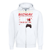 White 14 Year Old Gamer Gift Boy Teen 14th Perfect Birthday Gaming Zipper Hoodie - trangStudio