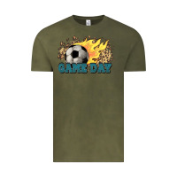 Vintage Olive Game day Soccer leopard flames fireball Vintage Tee - HowdyJamesFarm