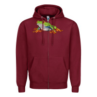 Burgundy red eyed tree frog Zipper Hoodie - LillyAllenDesigns