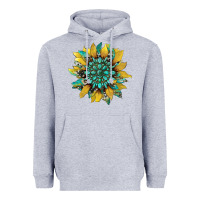 Heather Grey sunflower with gemstone and cowhide Heavyweight Hoodie - Artiststas
