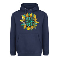 Navy sunflower with gemstone and cowhide Heavyweight Hoodie - Artiststas