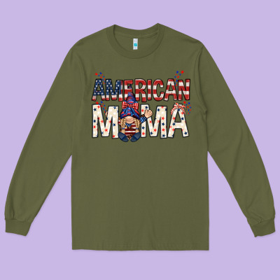 American Mama With Gnome Mothers Day Long Sleeve Tee Designed By Howdyjamesfarm