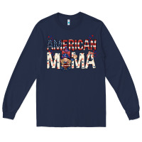 Navy American mama with gnome mothers day Long Sleeve Tee - HowdyJamesFarm
