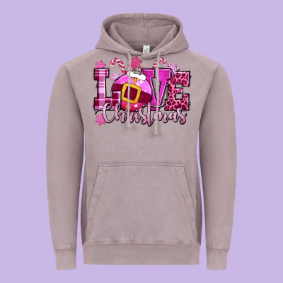 Love Christmas Pink Vintage Hoodie Designed By Cowgirlartshop