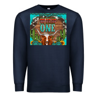 Navy wild one longhorn gemstones cactus and sunflowers Premium Sweatshirt - Artiststas