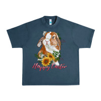 Midnight Navy Happy easter with bunny and sunflowers Urban Heavy Tee - RanaPortraitStore