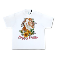 White Happy easter with bunny and sunflowers Urban Heavy Tee - RanaPortraitStore