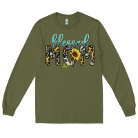 Army Green Blessed mom sunflower mother's day Long Sleeve Tee - HowdyJamesFarm