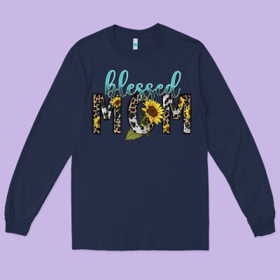 Blessed Mom Sunflower Mother's Day Long Sleeve Tee Designed By Howdyjamesfarm