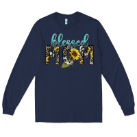 Navy Blessed mom sunflower mother's day Long Sleeve Tee - HowdyJamesFarm