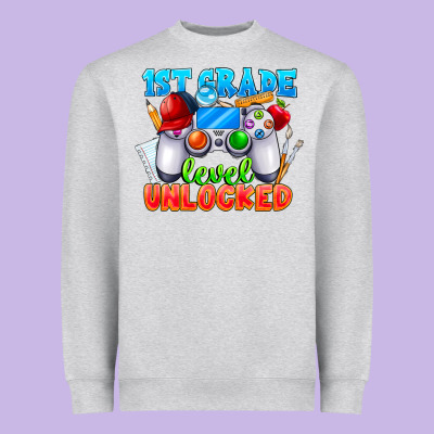 1st Grade Level Unlocked Heavyweight Sweatshirt Designed By Cowhidedigitalart