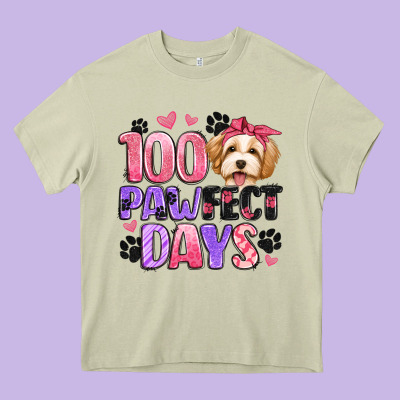 100 Pawfect Days Heavy Core Tee Designed By Artiststas