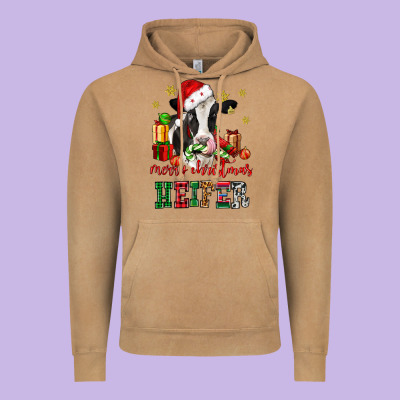 Merry Christmas Heifer Cow Vintage Hoodie Designed By Cowgirlartshop
