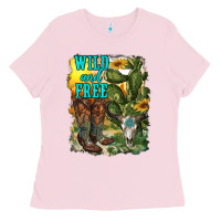 Bubblegum Pink wild and free cowgirl boots Ladies Tee - RanaPortraitStore
