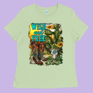 Wild And Free Cowgirl Boots Ladies Tee Designed By Ranaportraitstore