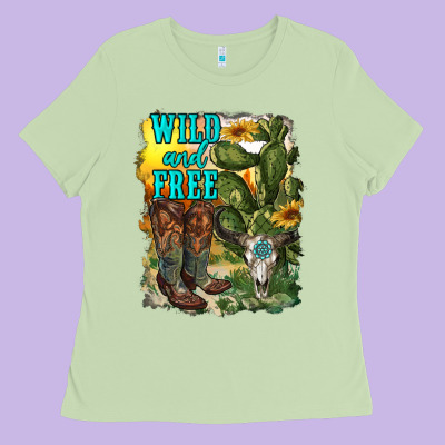 Wild And Free Cowgirl Boots Ladies Tee Designed By Ranaportraitstore